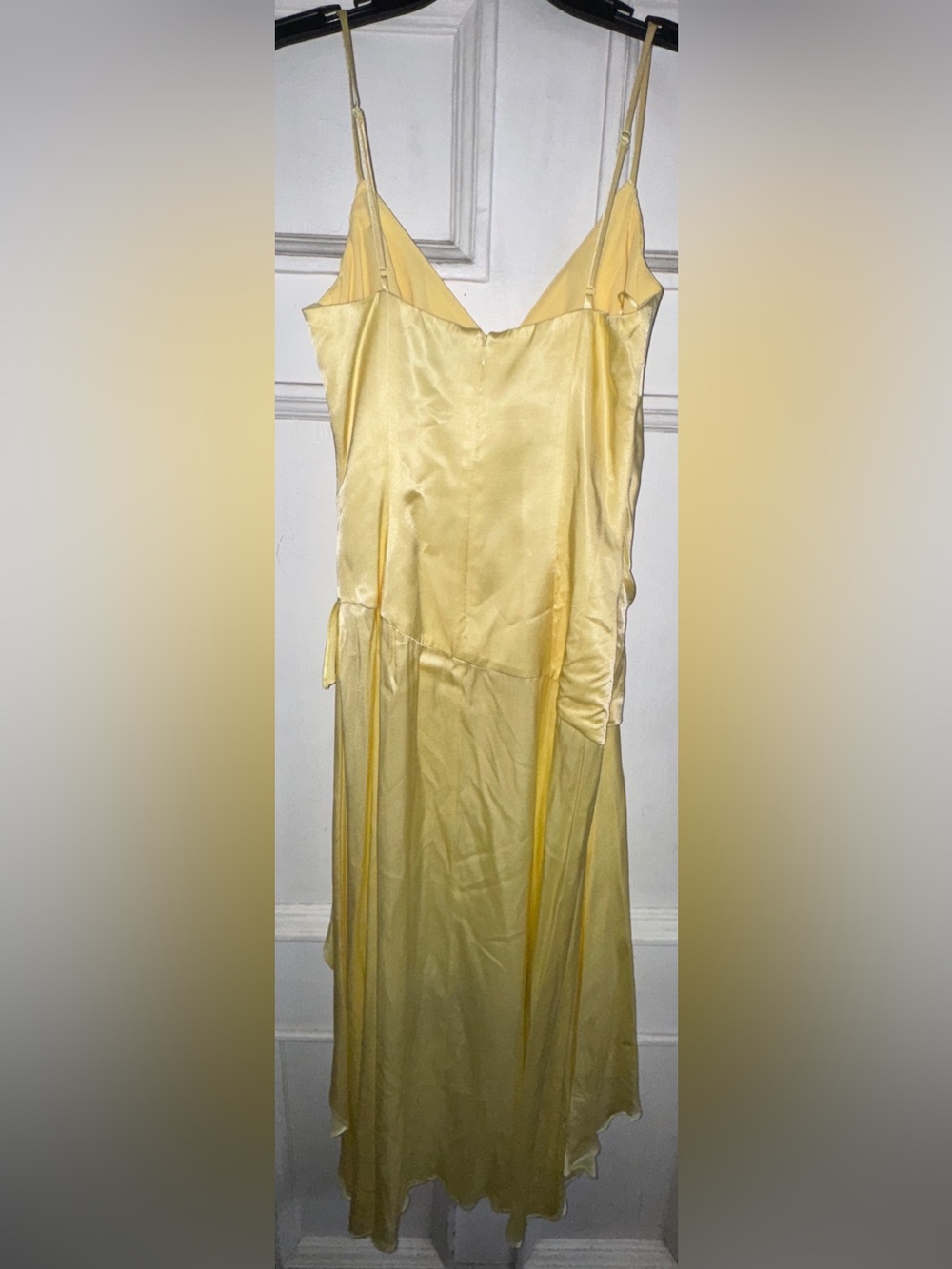 Bardot Pale Yellow Satin High-Low Ruffle Slip Dress - Picture 6 of 6